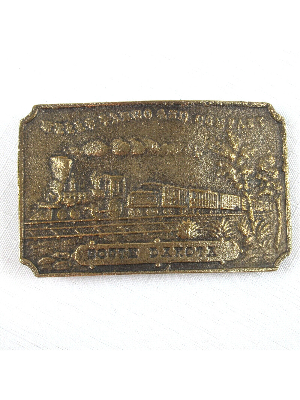 Vintage Belt Buckle Wells Fargo & Company Train South Dakota Brass Gold Tone